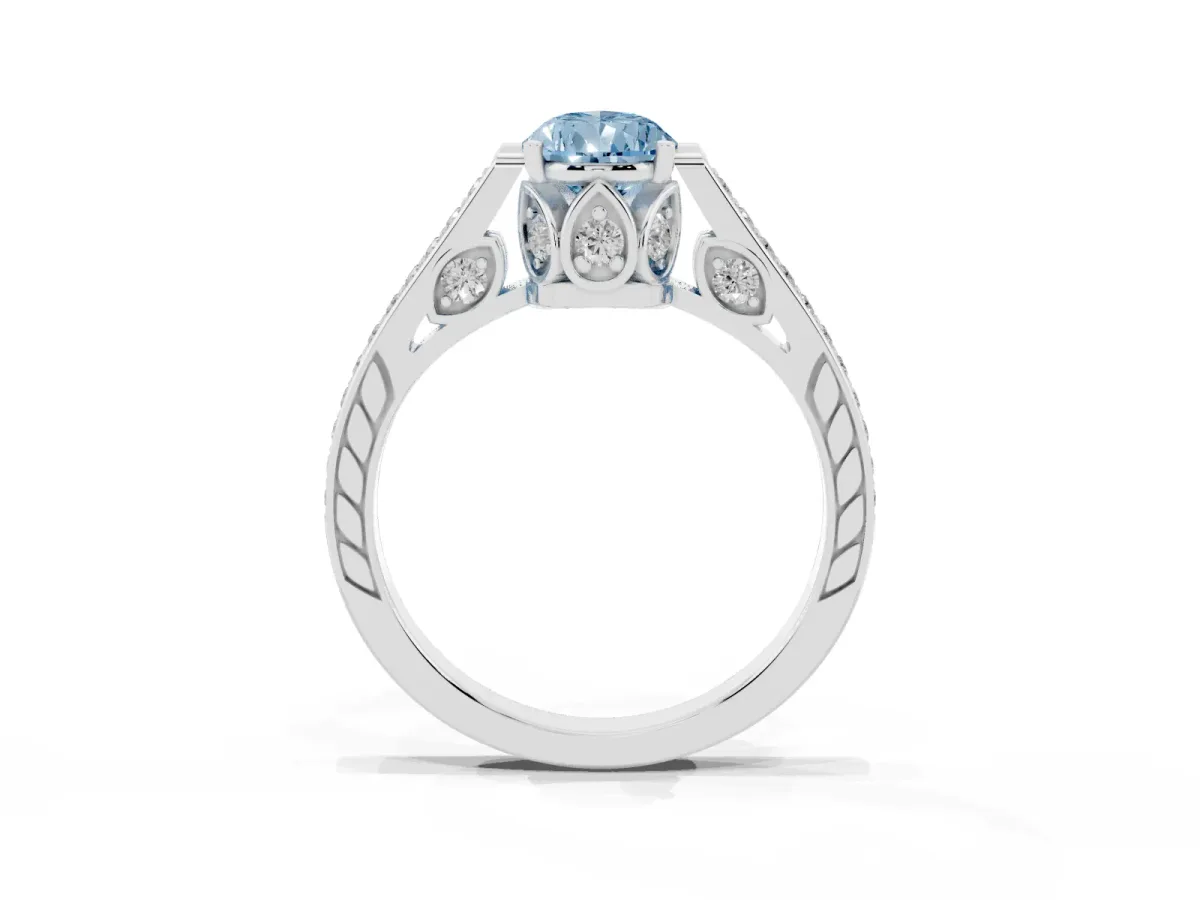 Fancy Blue Pear Cut Cut Cathedral Pave Diamond Engagement Ring with Six-Prong Setting Silver