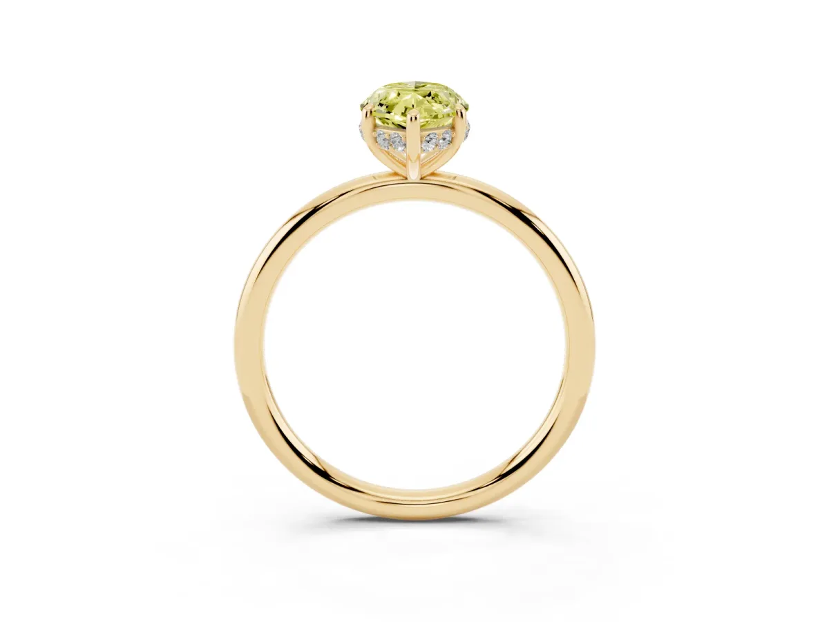 Fancy Yellow Marquise Cut Solitaire Diamond Ring with a Classic Band and Four-Prong Setting Yellow gold