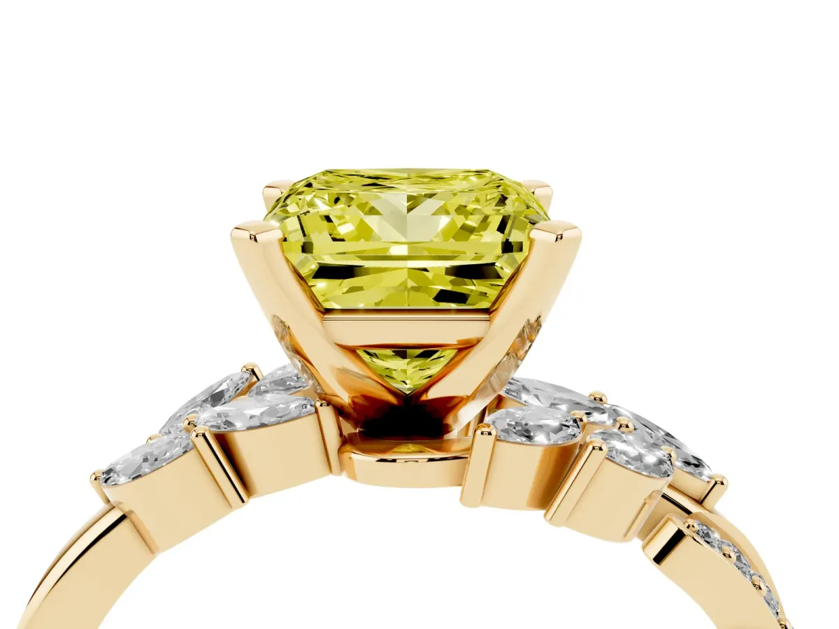 Fancy Yellow Princess Cut Solitaire Marquise Twist Band with Six-Prong Setting Yellow gold