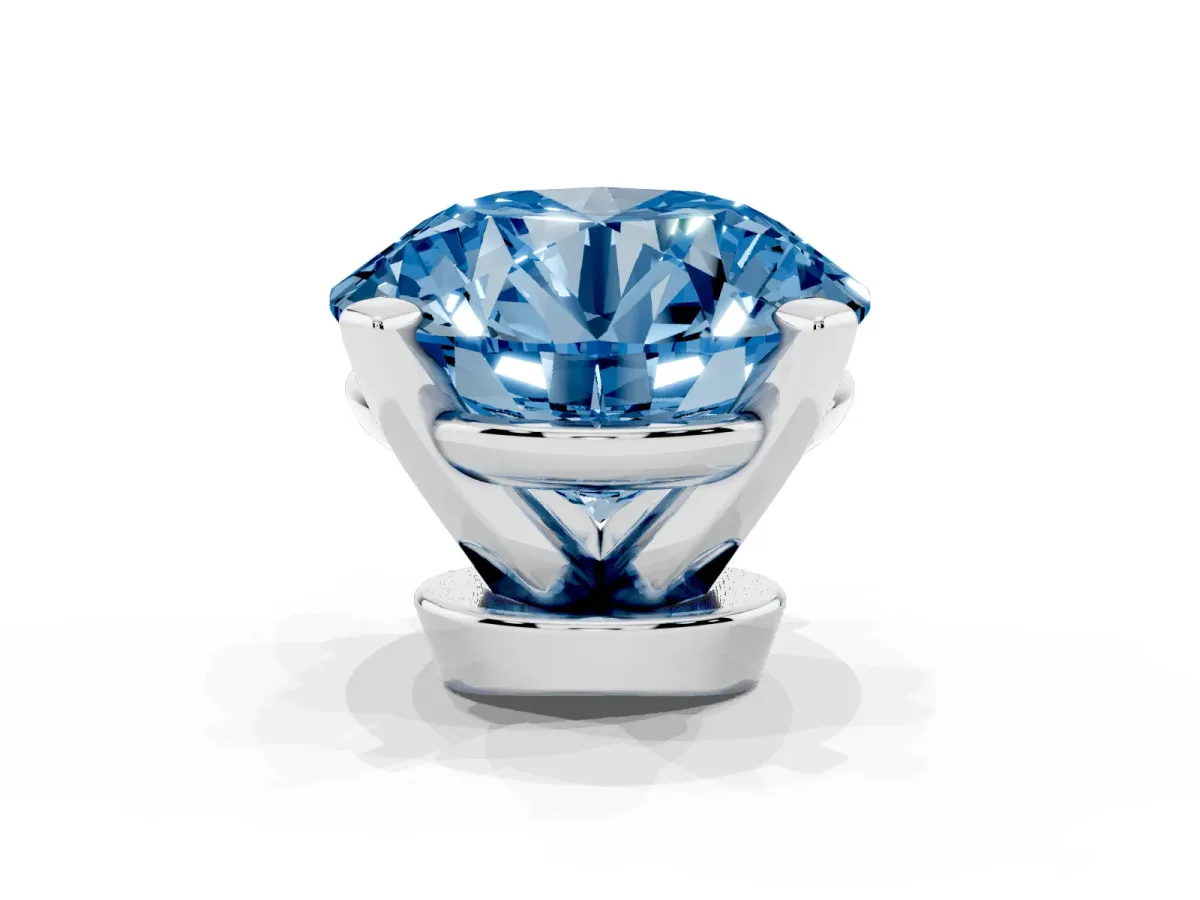 Fancy Blue Round Cut Diamond Solitaire Ring with Prong Setting and Classic Band Platinum