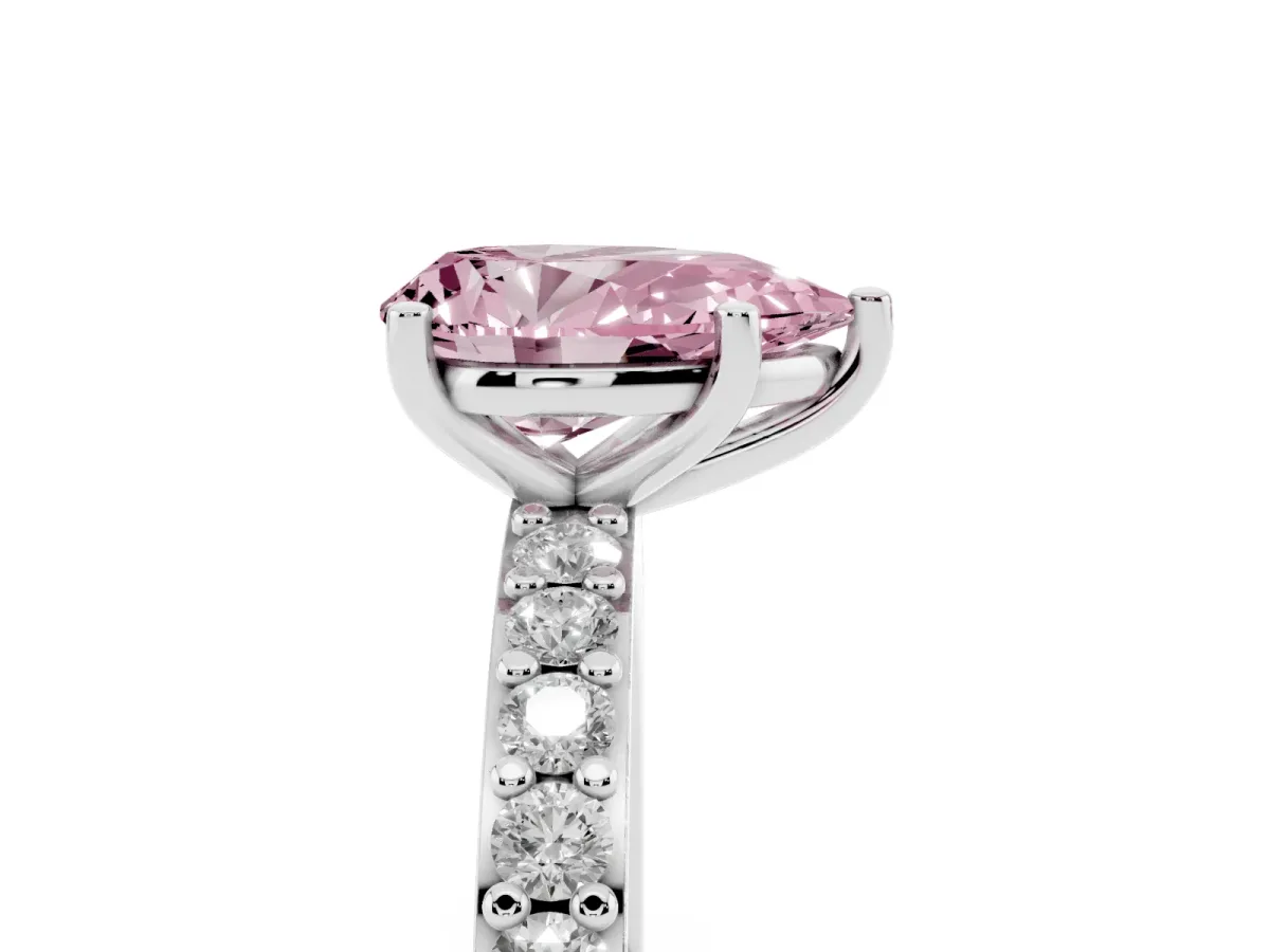Fancy Pink Pear Cut Cut Diamond Solitaire with Pave Band and Four-Prong Setting Silver