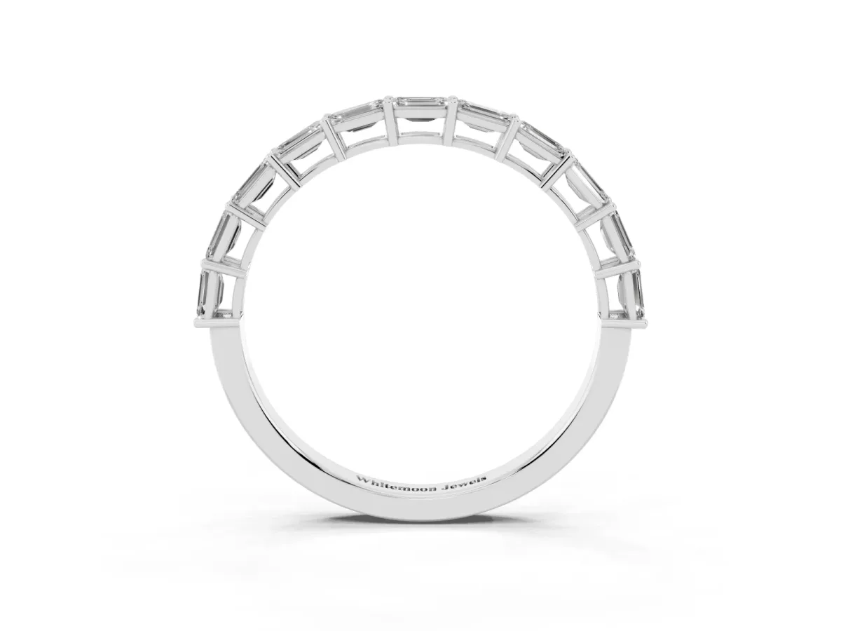 Emerald Cut Diamond Single Row Wedding Band Silver