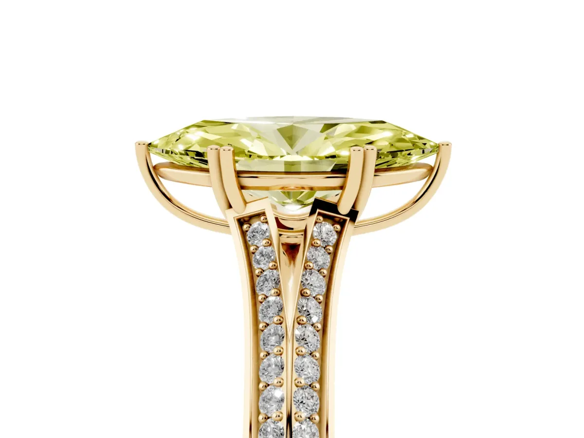 Fancy Yellow Marquise Cut Diamond Split Shank Engagement Ring with Pavé Band Yellow gold