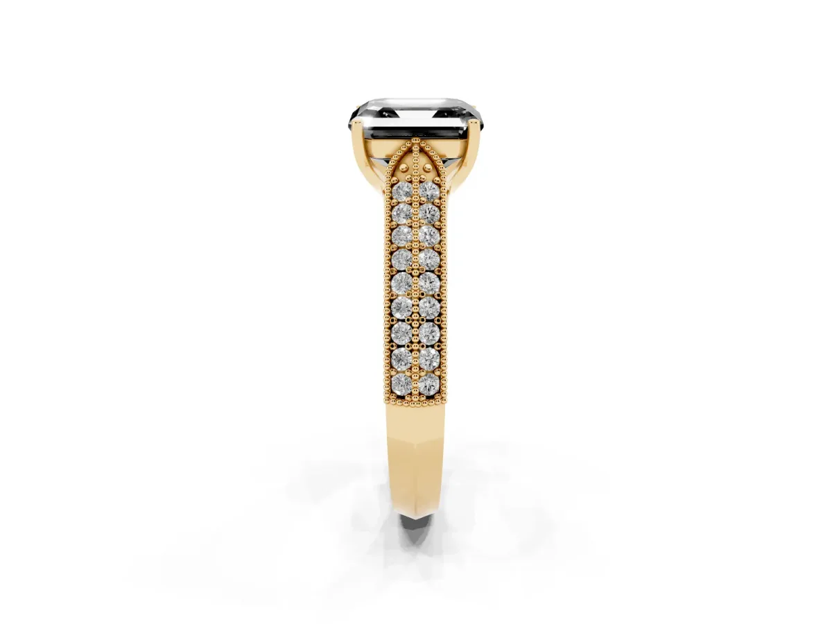 Fancy Black Asscher Cut Cut Pave Split Shank Engagement Ring with Four-Prong Setting Yellow gold