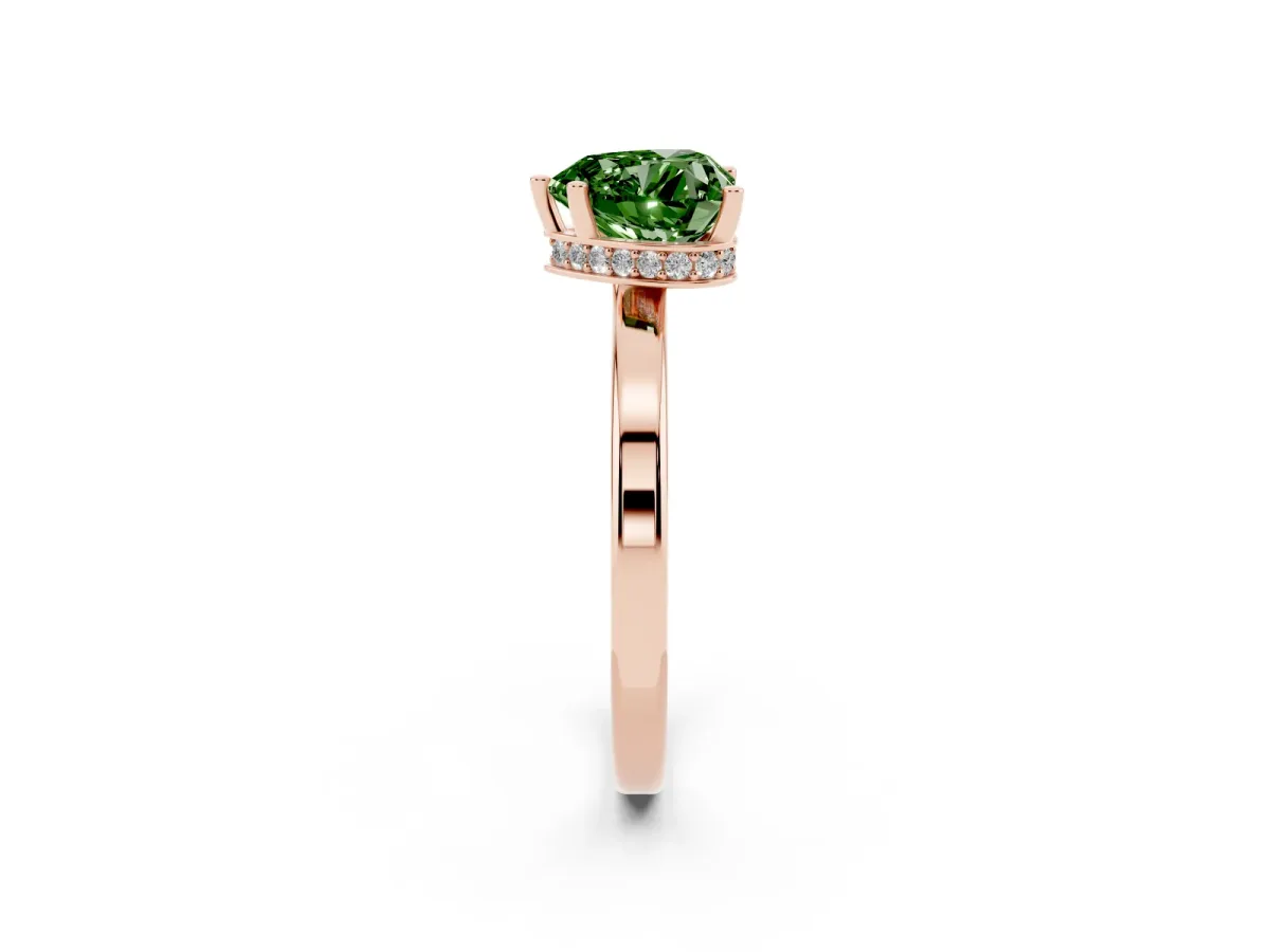 Fancy Green Heart Cut Cut Solitaire Engagement Ring with Four-Prong Setting on a Classic Band Rose gold