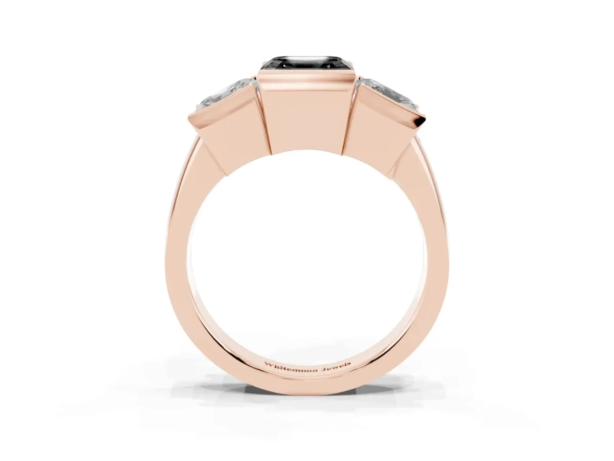 Fancy Black Three Stone Asscher Cut Cut Channel Set Diamond Ring Rose gold