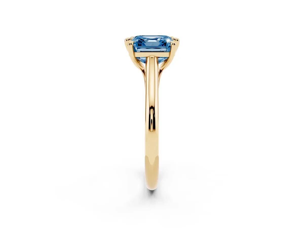 Fancy Blue Asscher Cut Solitaire Engagement Ring with Six-Prong Setting and Classic Band Yellow gold