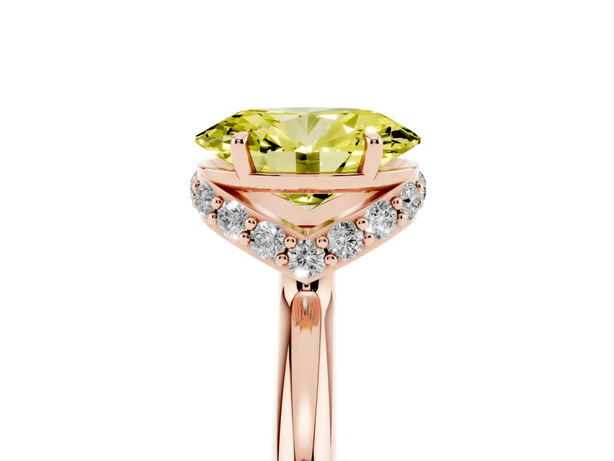 Fancy Yellow Oval Cut Brilliant Solitaire Engagement Ring with Six-Prong Setting and Classic Band Rose gold