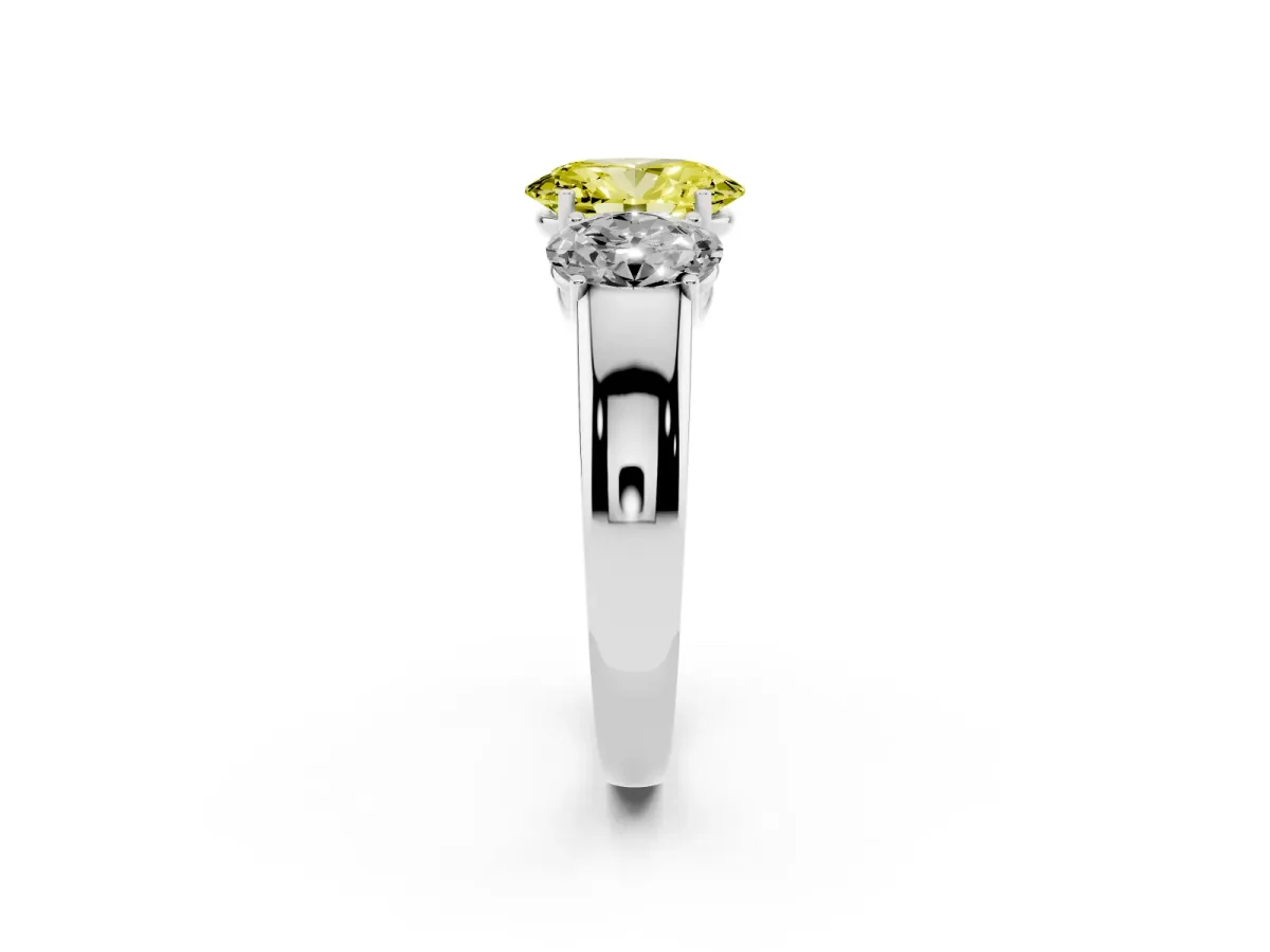 Fancy Yellow Three-Stone Oval Cut Cut Diamond Ring with Prong Setting and Classic Band Silver