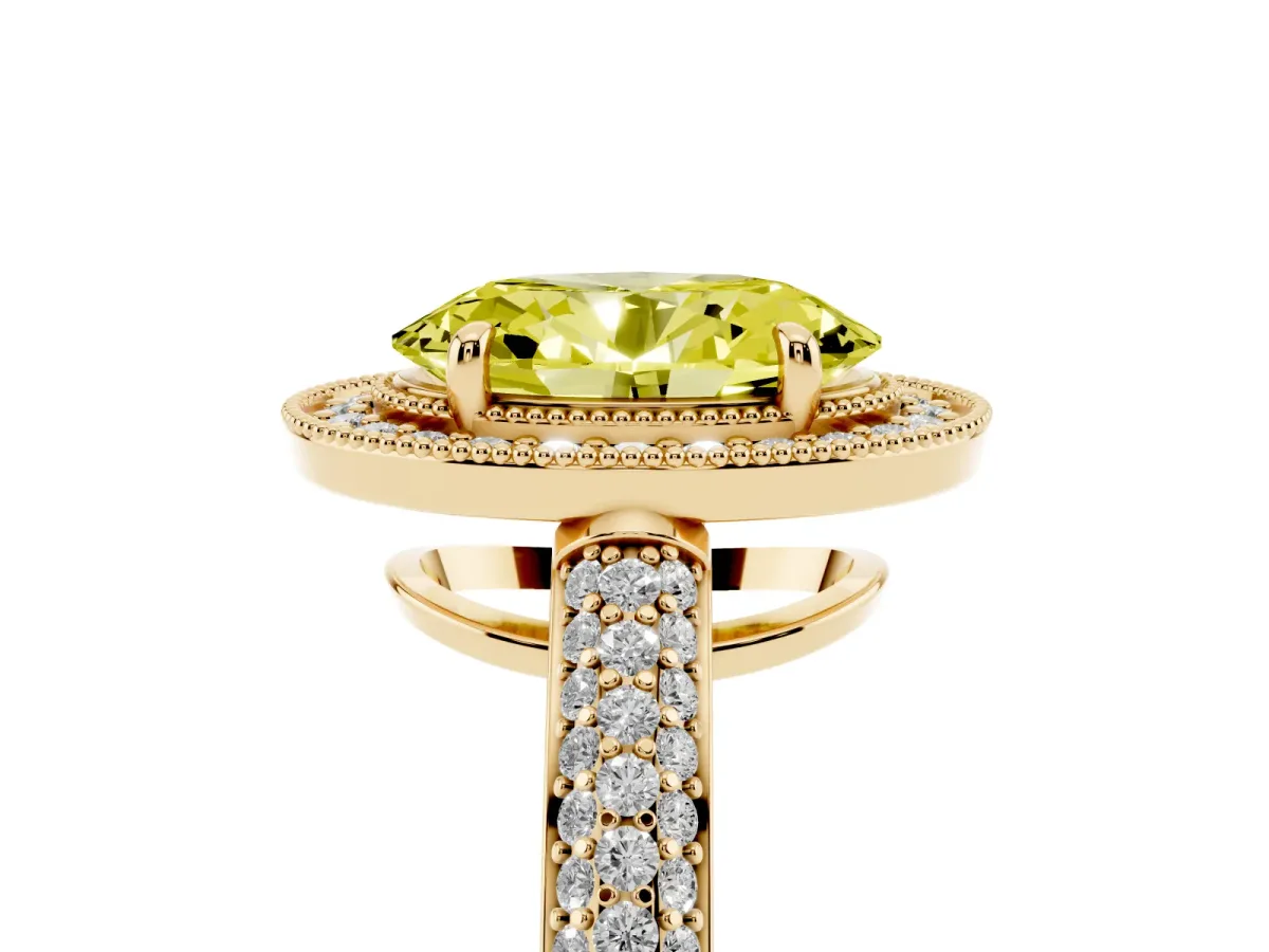 Fancy Yellow Oval Cut Cut Halo Diamond Pave Band with Four-Prong Setting Yellow gold