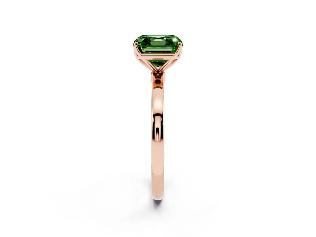 Fancy Green Asscher Cut Diamond Solitaire Ring with Thin Band and Prong Setting Rose gold