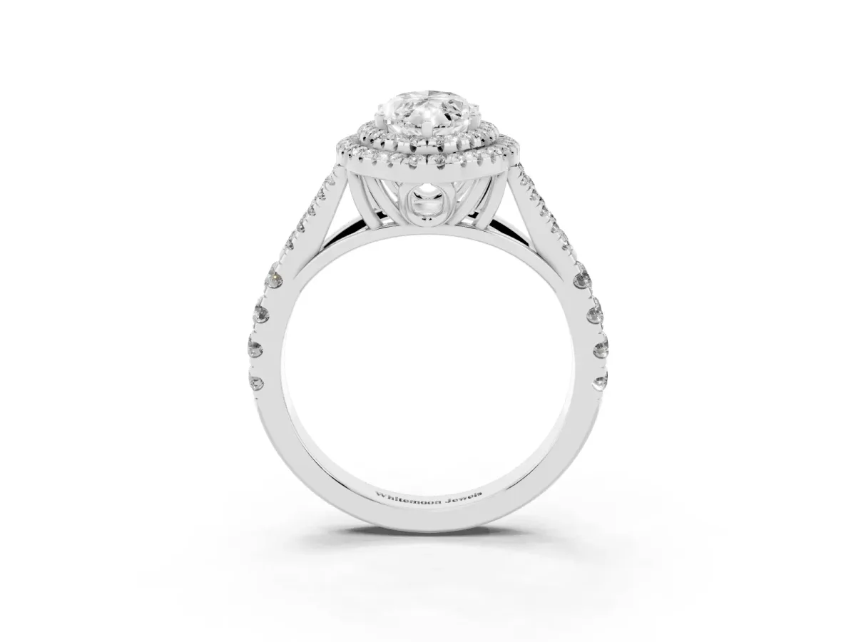 Marquise Cut Cut Double Halo Split Shank Diamond Ring with Prong Setting Silver