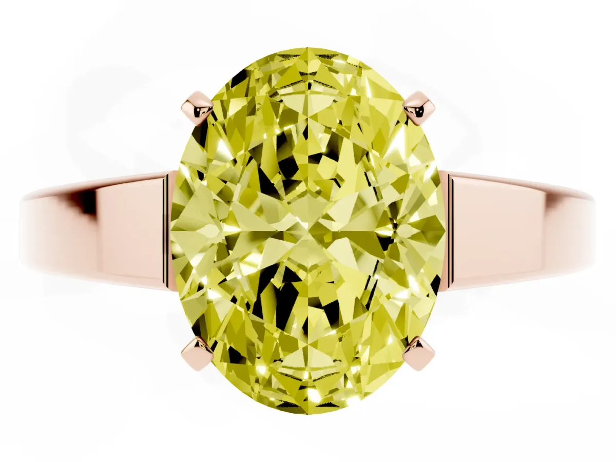 Fancy Yellow Oval Cut Solitaire Engagement Ring with Four-Prong Setting and Tapered Band Rose gold