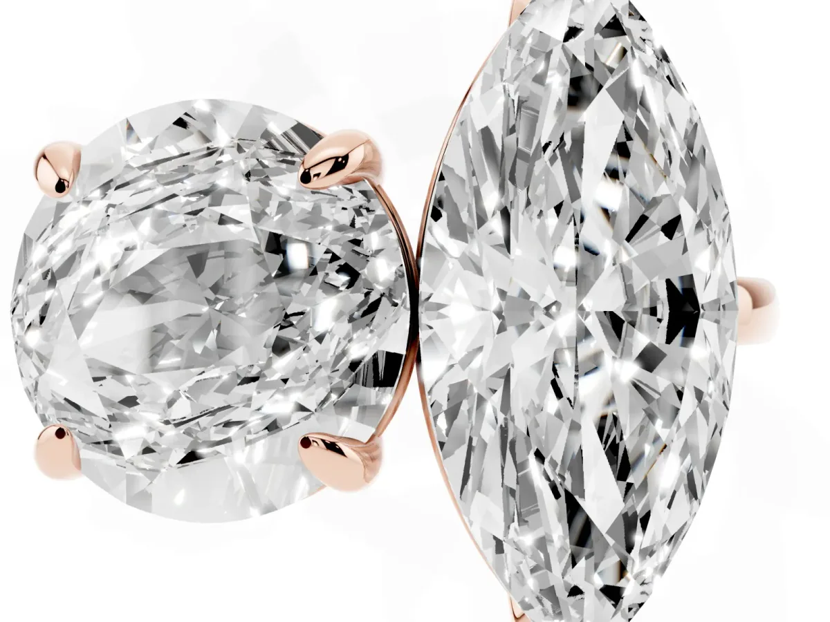 Round and Marquise Toi Moi Ring with Prong Setting and Plain Band Rose gold