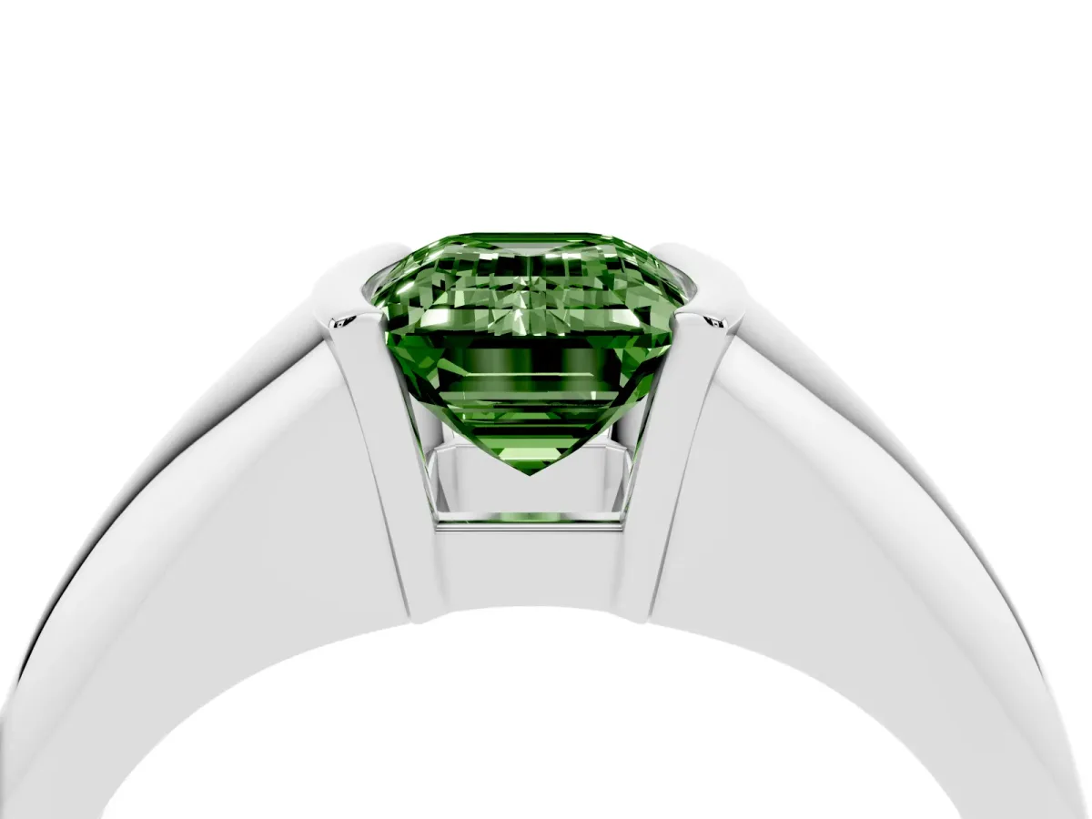 Fancy Green Emerald Cut Solitaire Tension Set Diamond Ring White gold