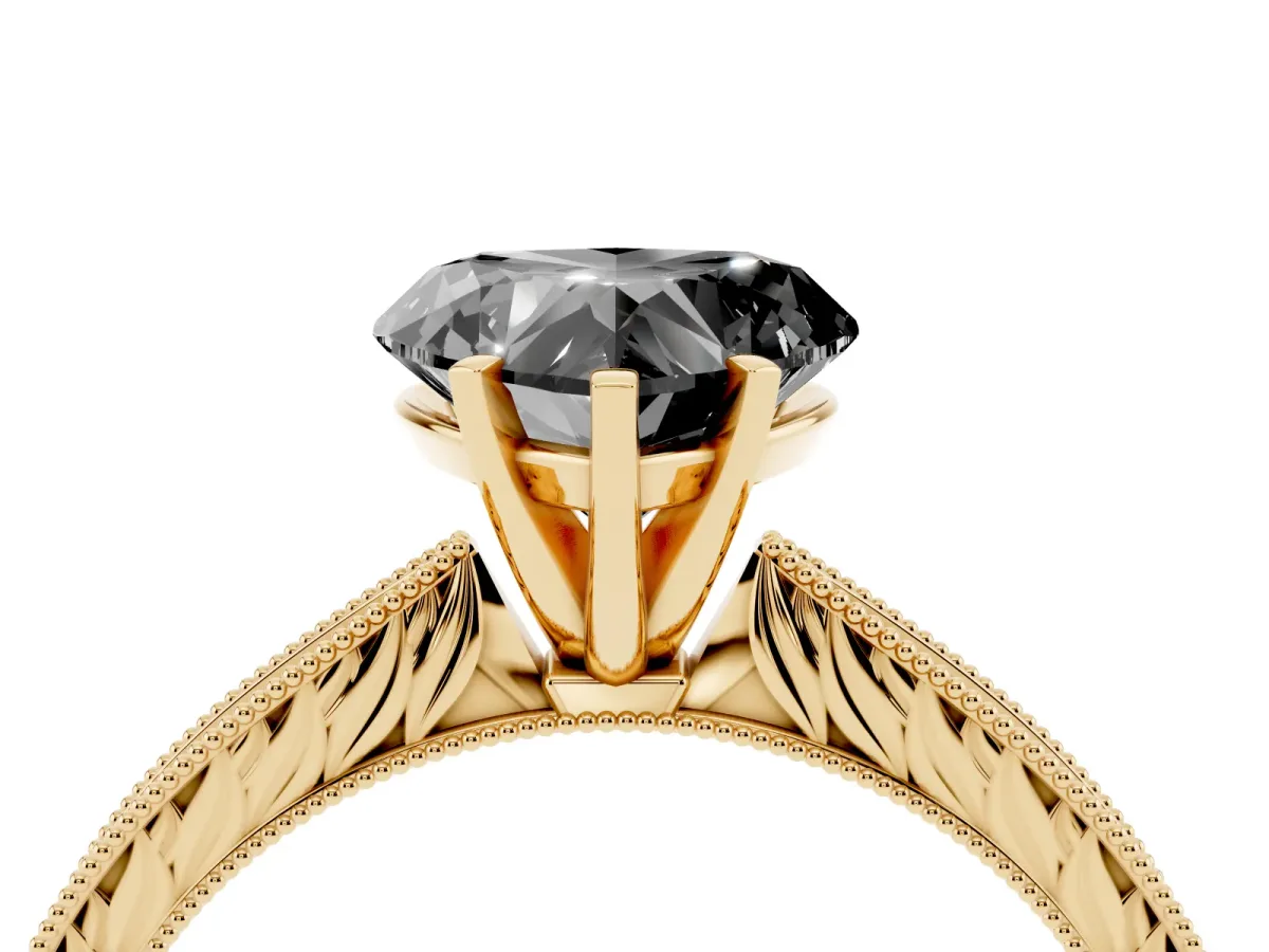 Fancy Black Heart Cut Solitaire Milgrain Engraved Band with Four-Prong Setting Yellow gold