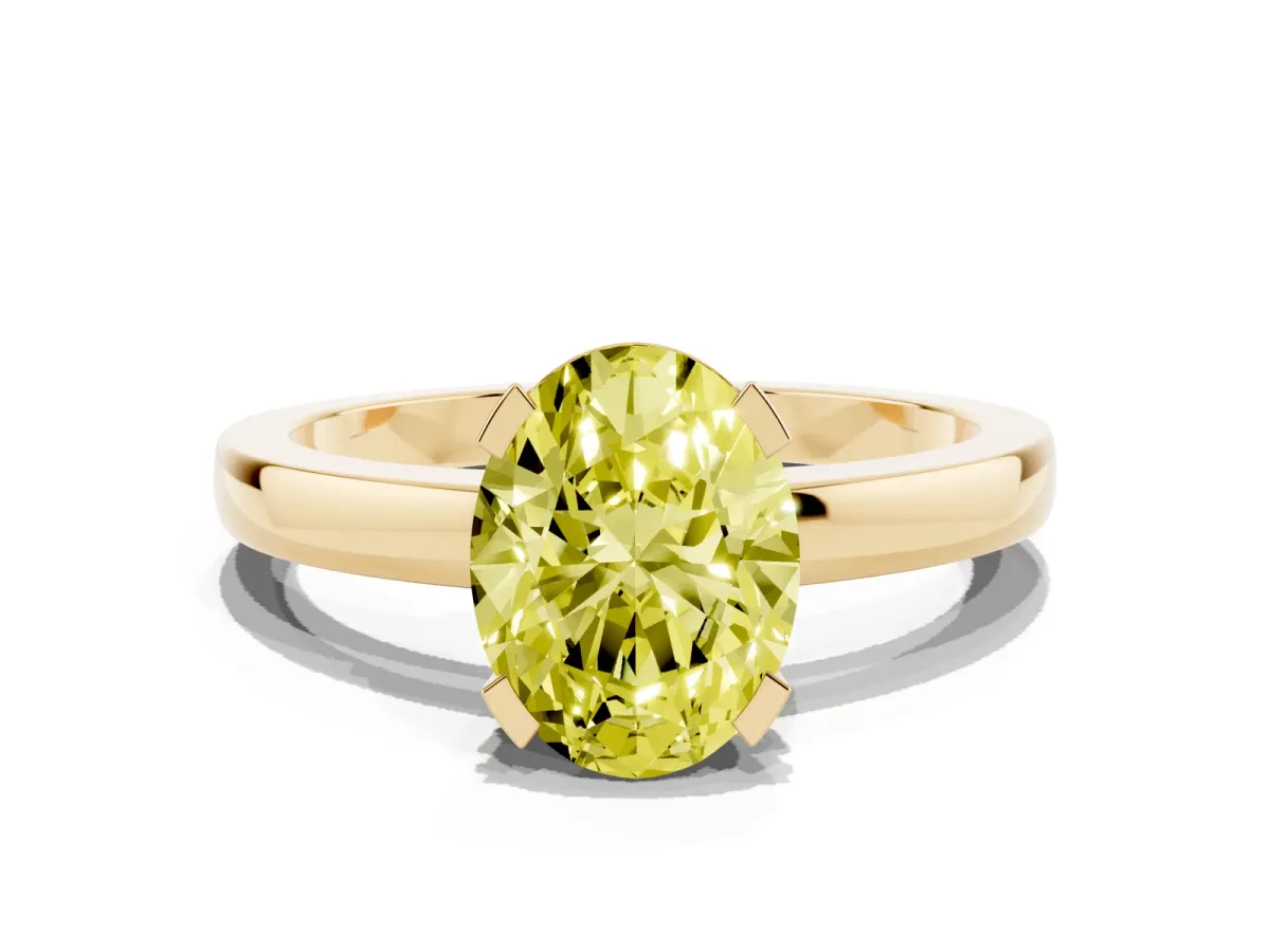 Fancy Yellow Oval Cut Cut Solitaire Ring with Four-Prong Setting and Classic Band Yellow gold