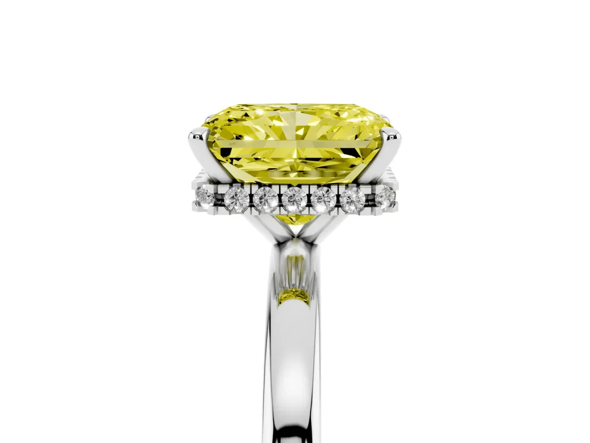Fancy Yellow Radiant Cut Solitaire Engagement Ring with Cathedral Band and Four-Prong Setting Silver
