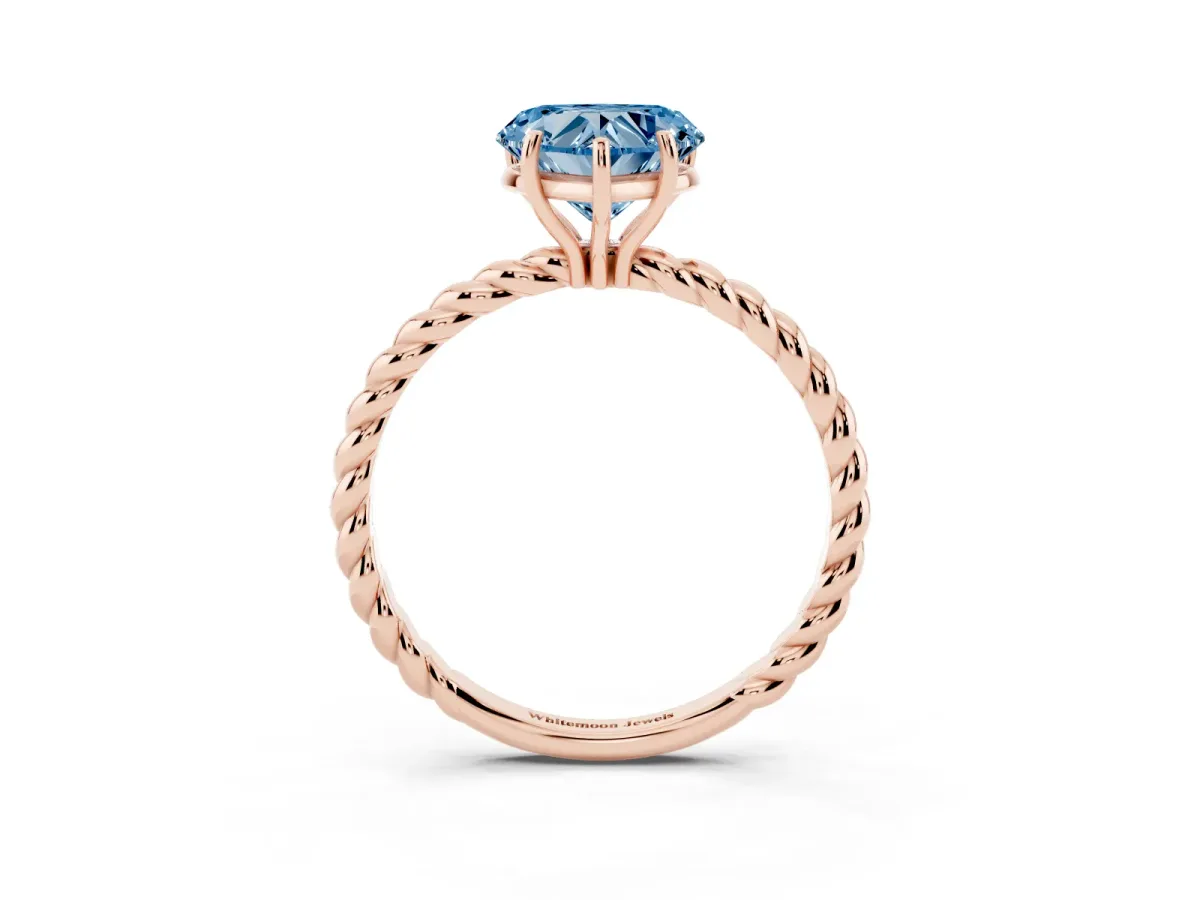 Fancy Blue Heart Cut Solitaire Twisted Band 4-Prong Ring Rose gold
