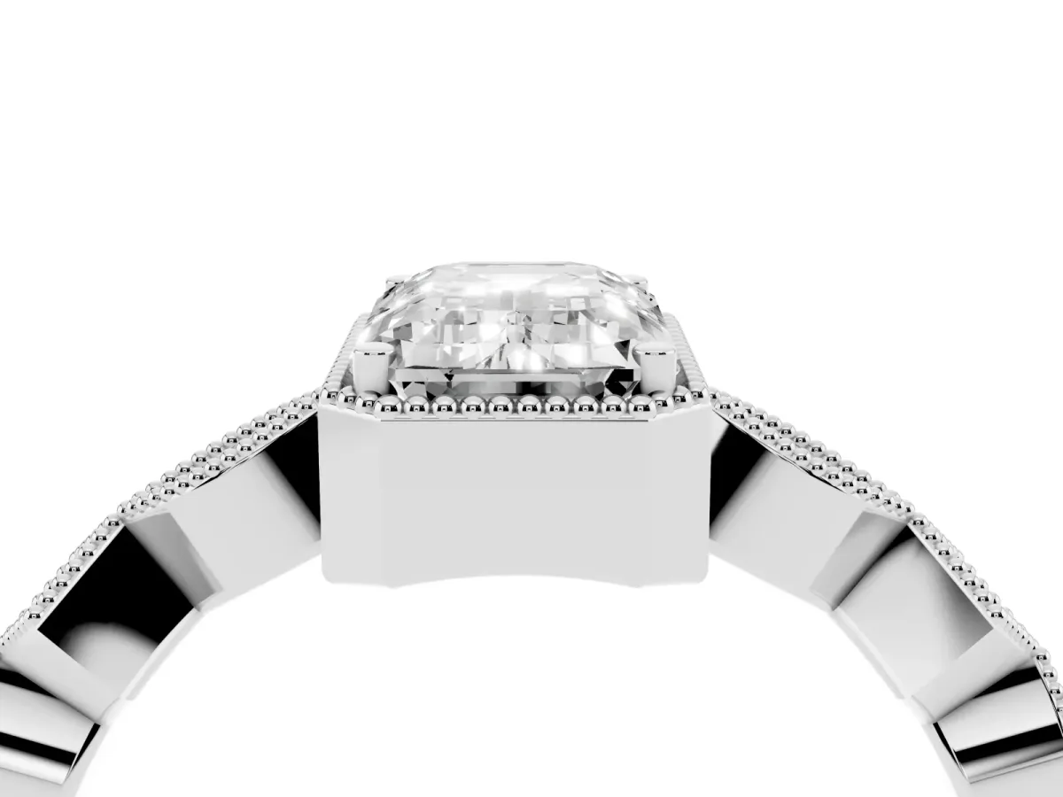 Emerald Cut Milgrain Marquise Diamond Twist Band Ring Platinum
