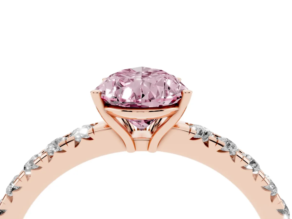 Fancy Pink Pear Cut Diamond Pavé Solitaire Engagement Ring with Four-Prong Setting Rose gold
