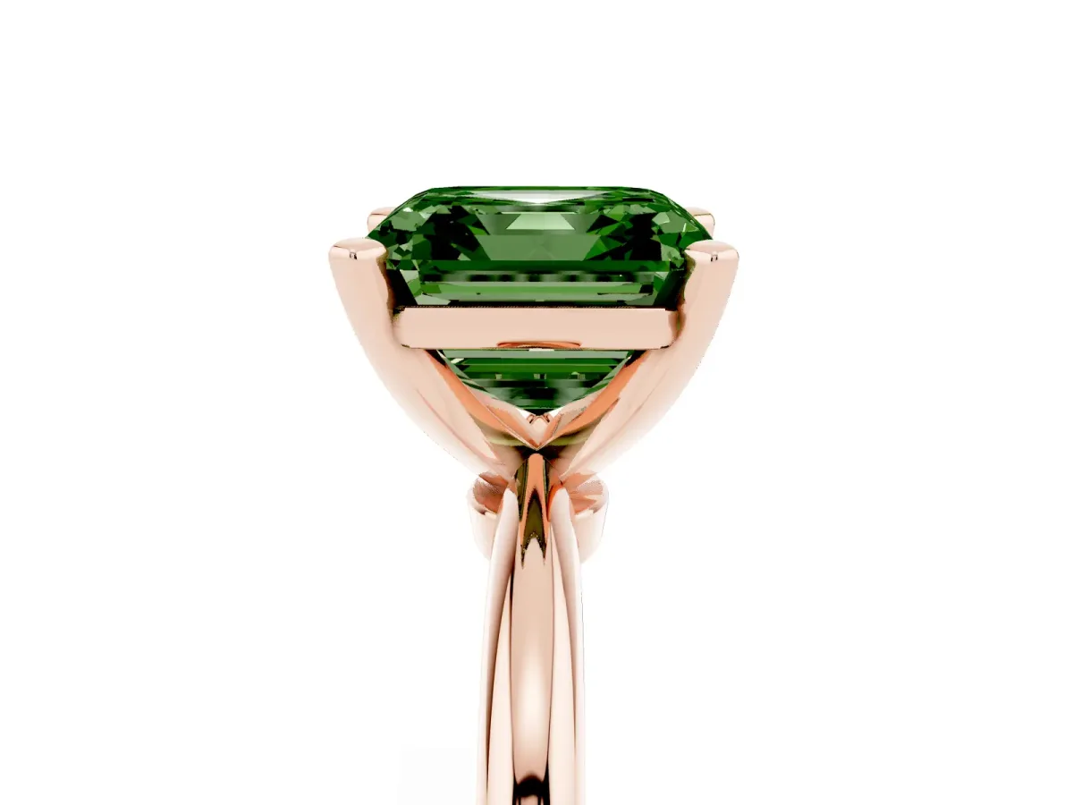 Fancy Green Asscher Cut Diamond Solitaire Ring with Prong Setting and Classic Band Rose gold