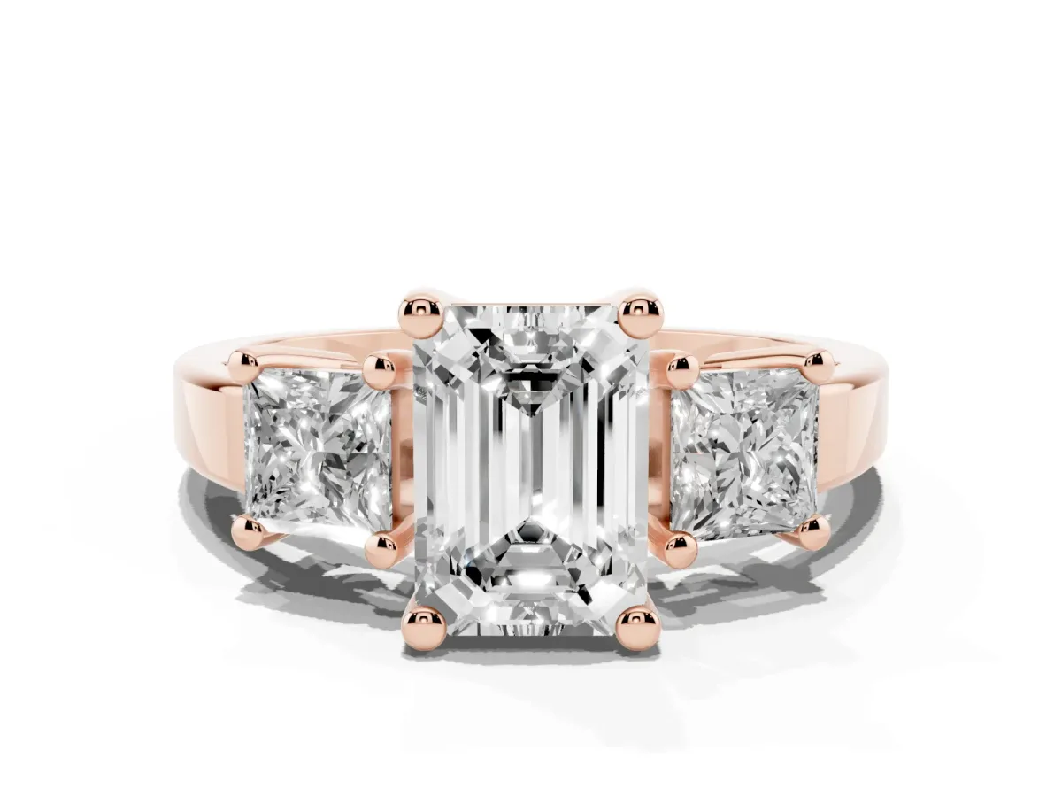 Three-Stone Emerald Cut Cut Solitaire Ring with Prong Setting Rose gold