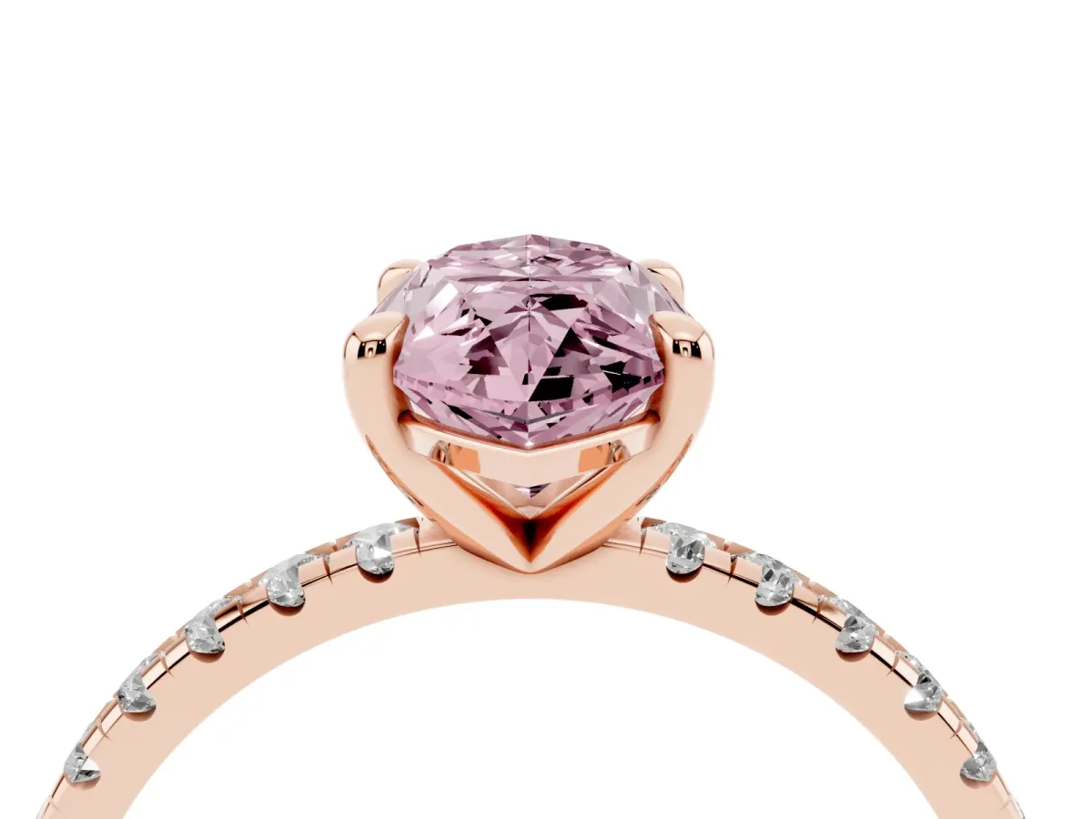 Fancy Pink Marquise Cut Diamond Brilliant Solitaire Ring with Pavé Band and Four-Prong Setting Rose gold