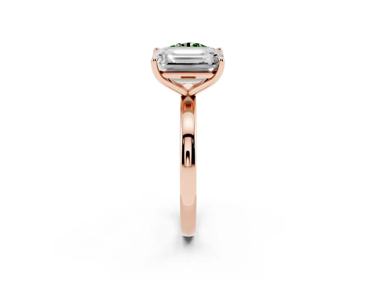 Fancy Green Round Cut and Emerald Cut Toi Moi Ring with Prong Setting Rose gold