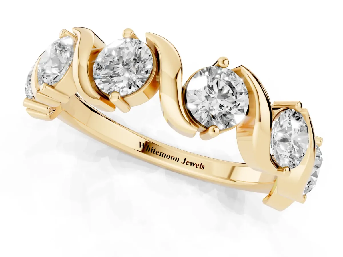 Round Diamond Half Eternity Band with Wave Prong Setting Yellow gold