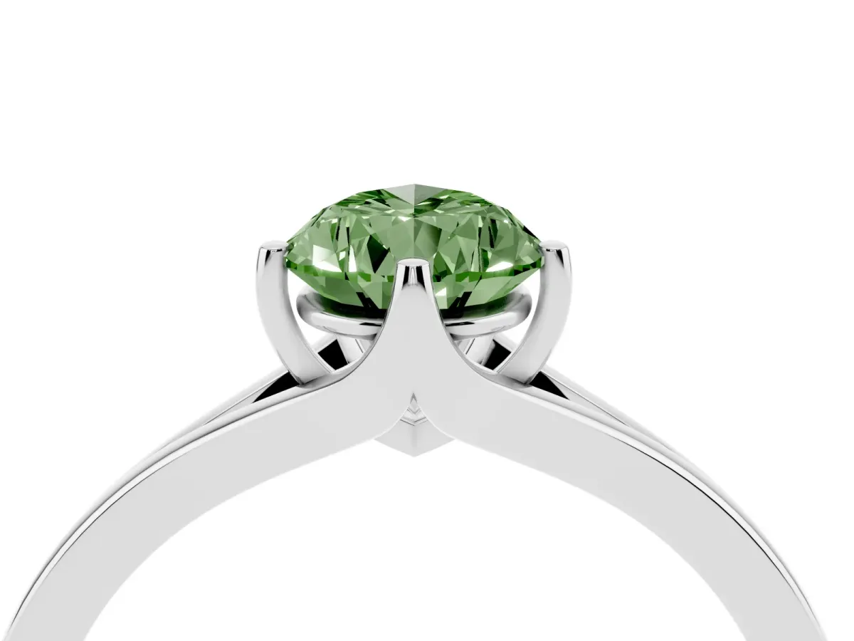 Fancy Green Pear Cut Solitaire Diamond Ring with Six-Prong Setting and Tapered Band Silver