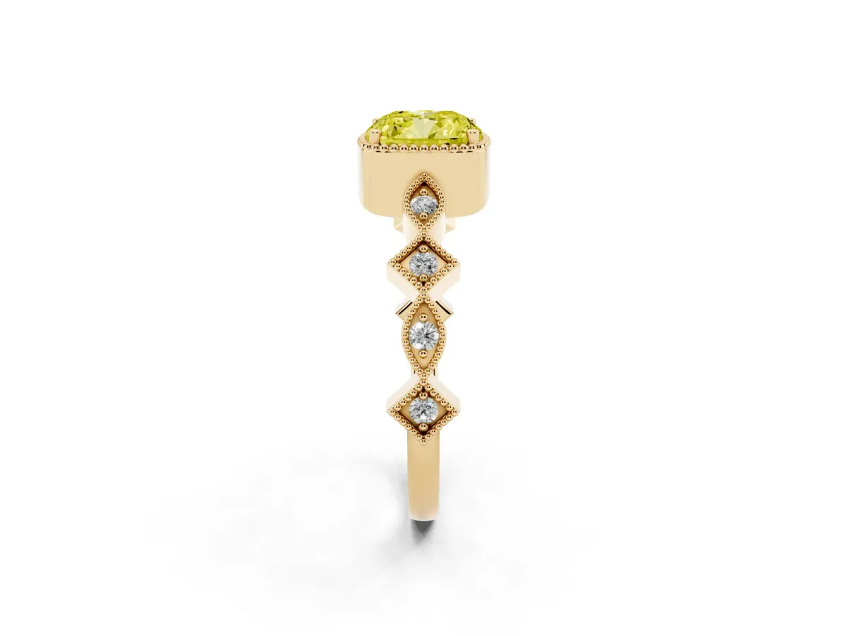 Fancy Yellow Cushion Cut Milgrain Marquise Diamond Twist Band Ring Yellow gold