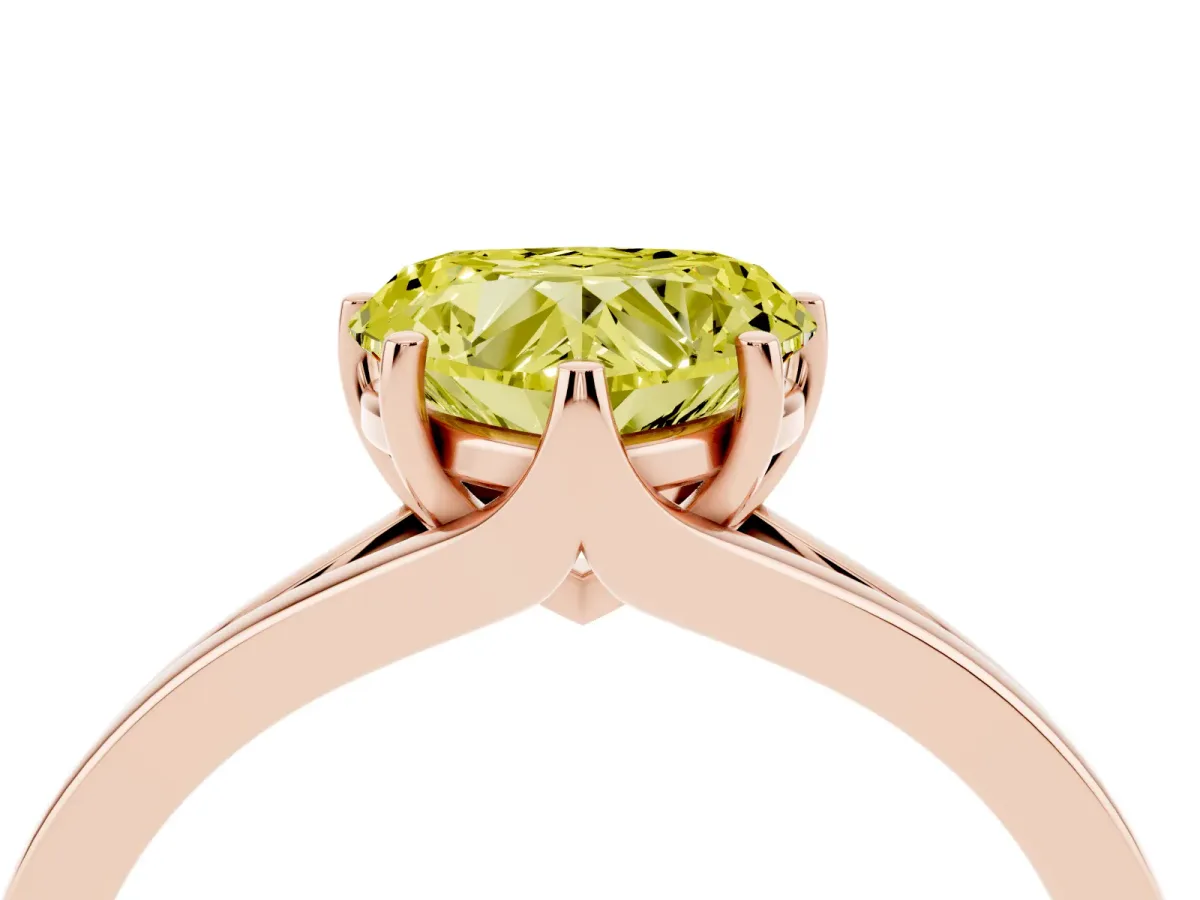 Fancy Yellow Heart Cut Solitaire Diamond Ring with Six-Prong Setting and Tapered Band Rose gold
