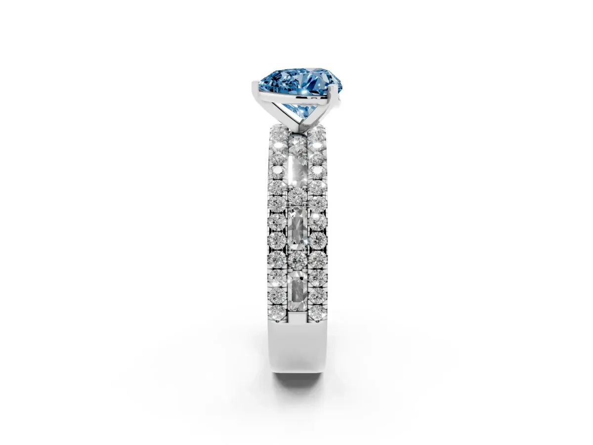 Fancy Blue Heart Cut Diamond Solitaire Ring with Pavé and Channel Set Band Platinum
