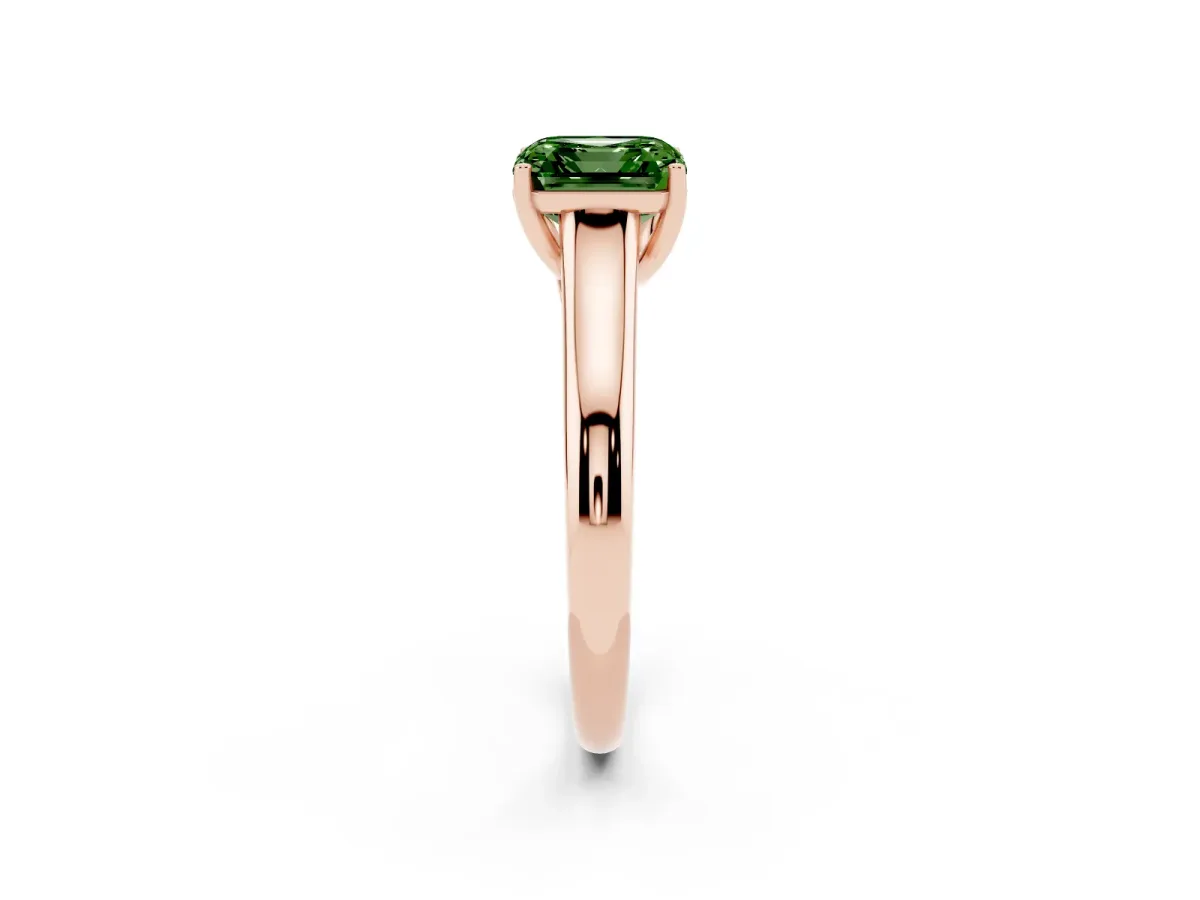 Fancy Green Asscher Cut Solitaire Engagement Ring with Tapered Band and Four-Prong Setting Rose gold