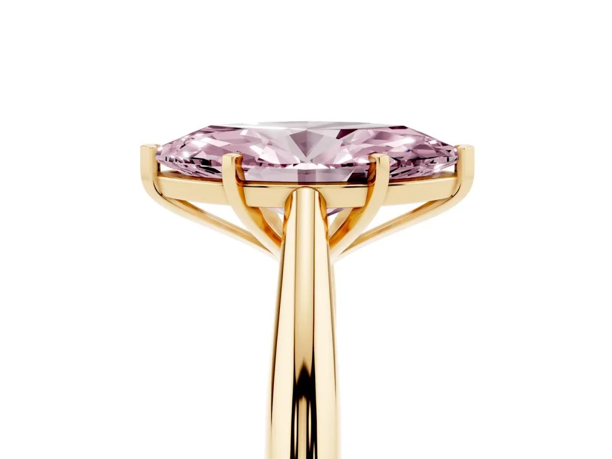 Fancy Pink Marquise Cut Diamond Solitaire Engagement Ring with Cathedral Setting and Four-Prong Mount Yellow gold