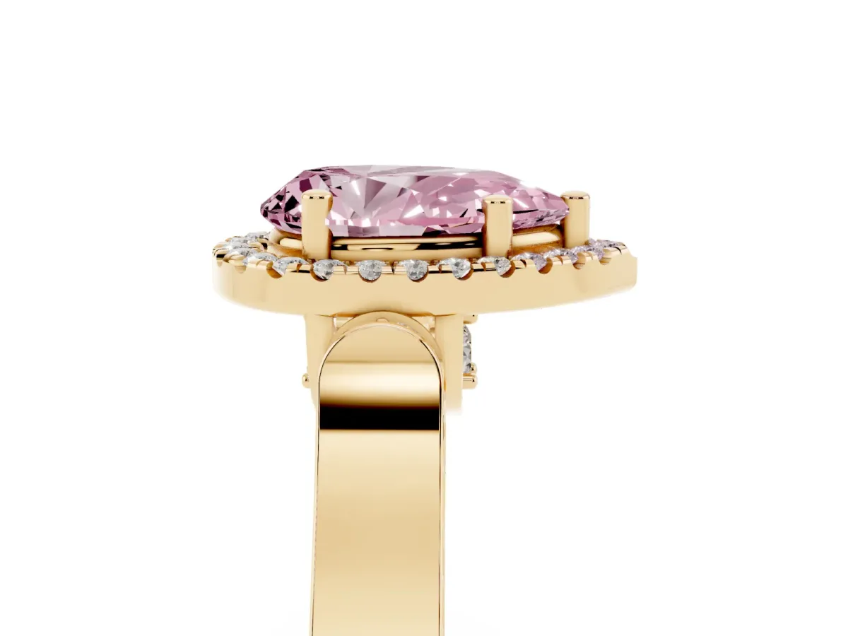 Fancy Pink Pear Cut Halo Pave Split Shank Prong Setting Ring Yellow gold