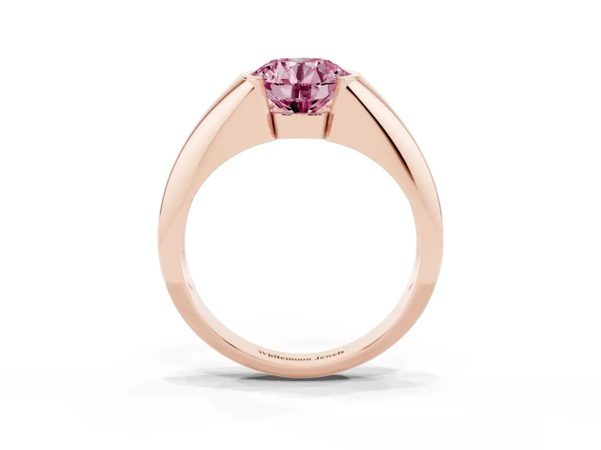 Fancy Pink Round Cut Solitaire Tension Set Diamond Ring Rose gold