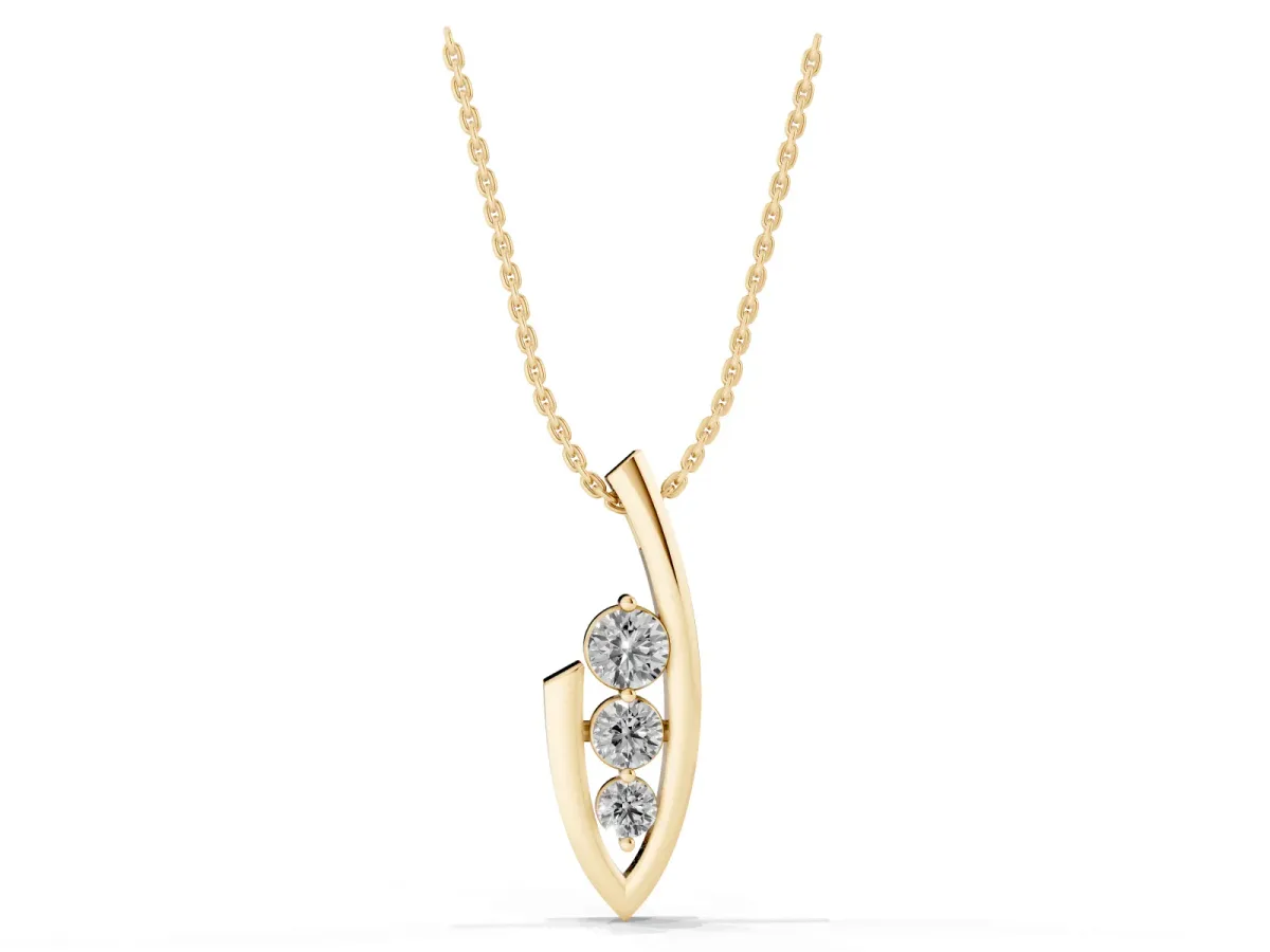 Three-Stone Round Prong-Set Pendant Yellow gold
