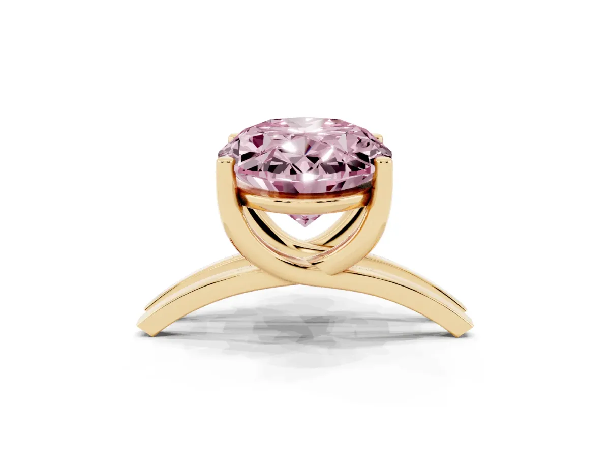 Fancy Pink Oval Cut Cut Diamond Solitaire Engagement Ring with Tapered Plain Band and Four-Prong Setting Yellow gold