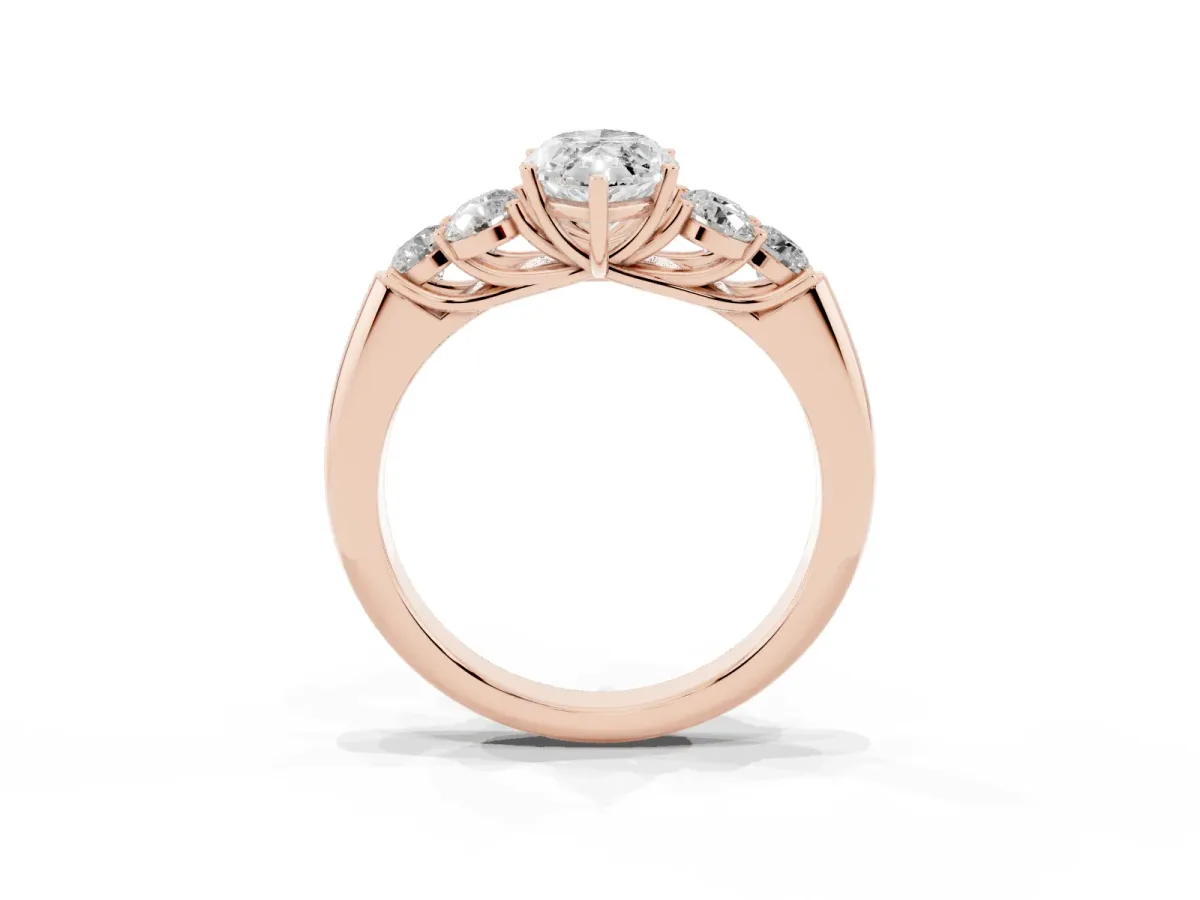 Marquise Cut Cut Diamond Cluster Ring with Round Accent Stones and Prong Setting on a Classic Band Rose gold