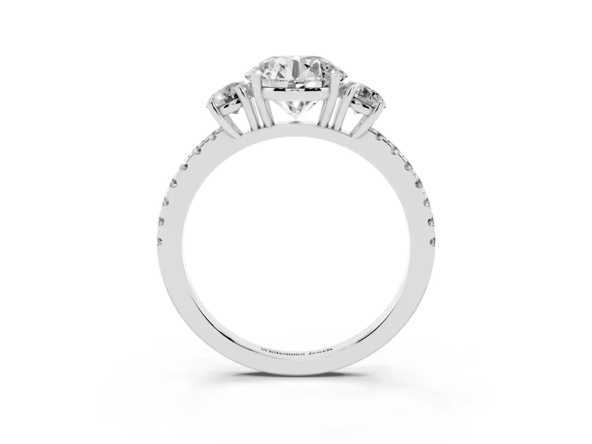 Three-Stone Round Cut Cut Diamond Pavé Band with Prong Setting Silver