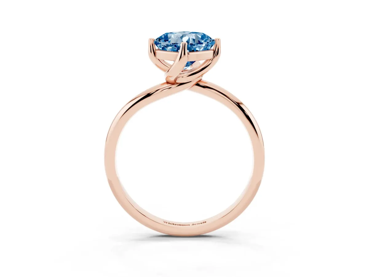 Fancy Blue Cushion Cut Diamond Solitaire Engagement Ring with Four-Prong Setting and Classic Band Rose gold