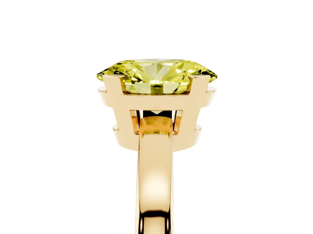 Fancy Yellow Oval Cut Cut Solitaire Ring with Four-Prong Setting and Classic Band Yellow gold