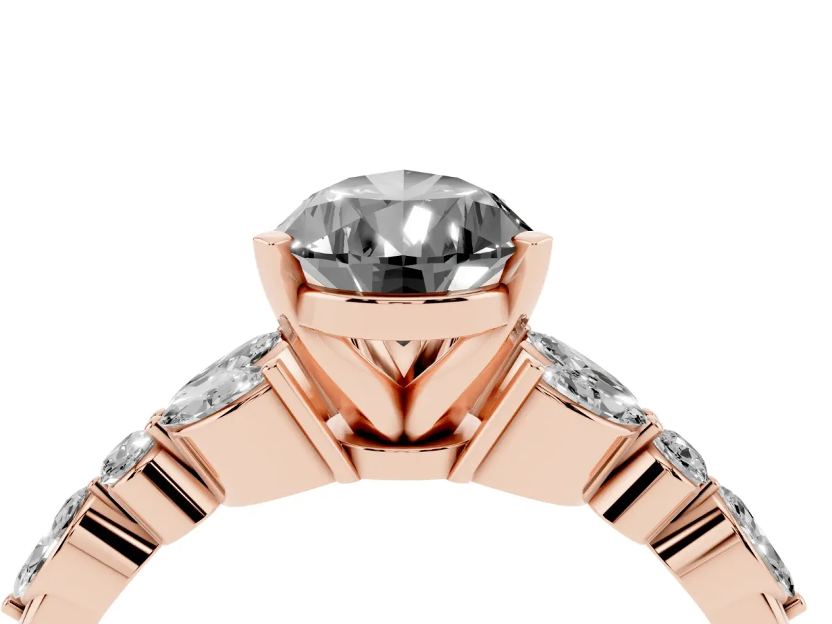 Fancy Black Pear Cut Diamond Solitaire Ring with Side Stones and Four-Prong Setting Rose gold
