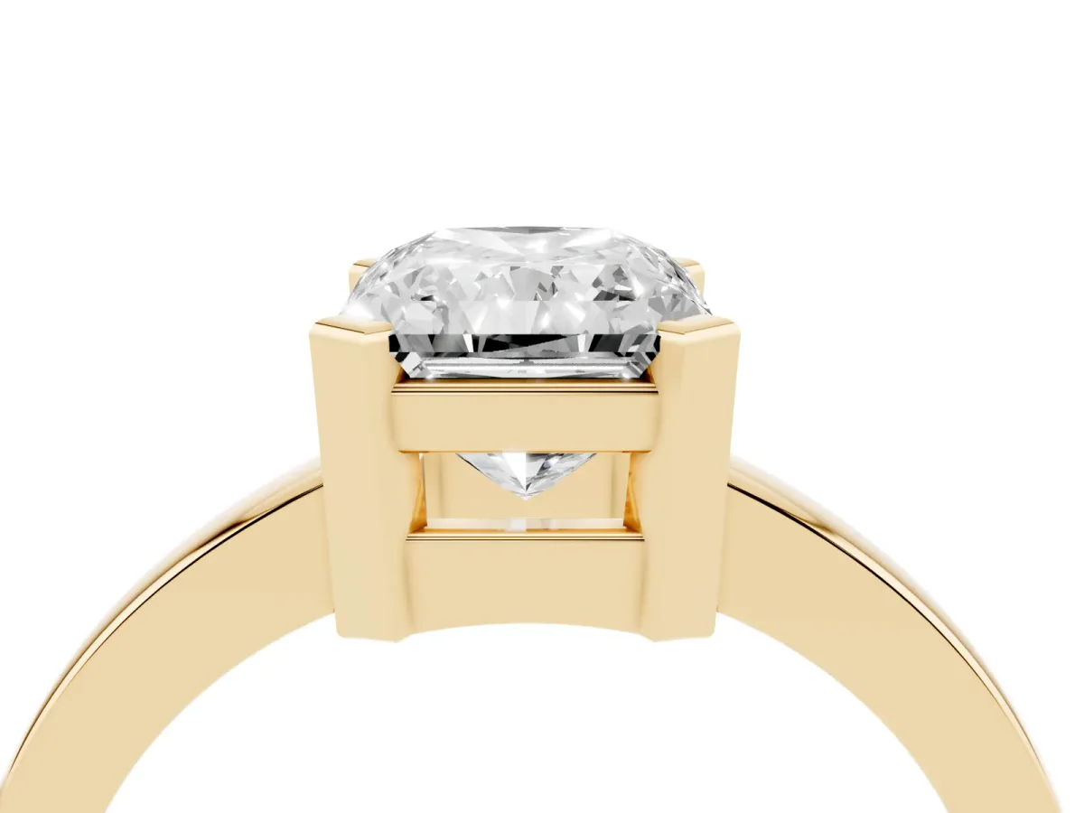 Radiant Cut Cut Solitaire Ring with Four-Prong Setting and Classic Band Yellow gold
