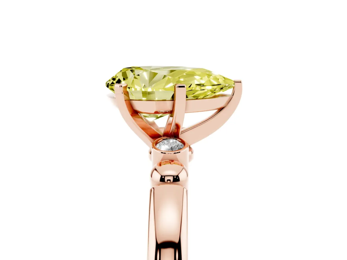 Fancy Yellow Pear Cut Solitaire Beaded Band with Four-Prong Setting Rose gold