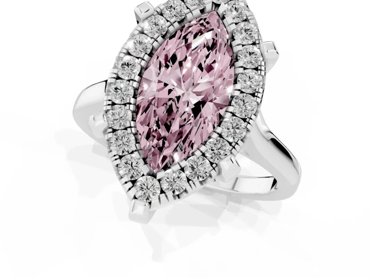 Fancy Pink Marquise Cut Diamond Cluster Halo Solitaire with Four-Prong Setting Silver