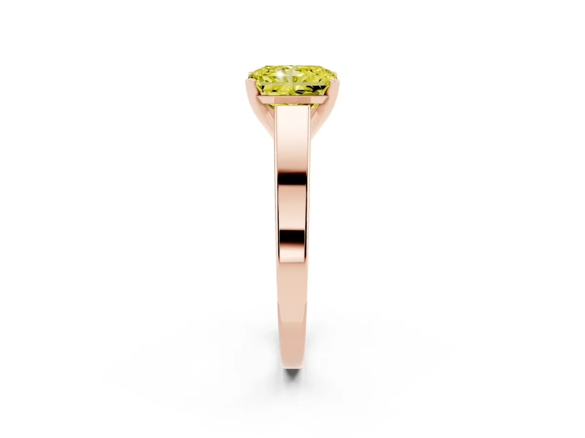 Fancy Yellow Radiant Cut Solitaire Engagement Ring with Four-Prong Setting and Tapered Band Rose gold