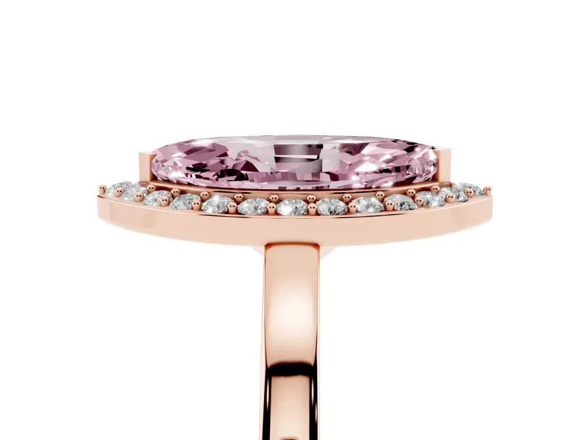 Fancy Pink Marquise Cut Halo Diamond Ring with Solitaire Band and Prong Setting Rose gold